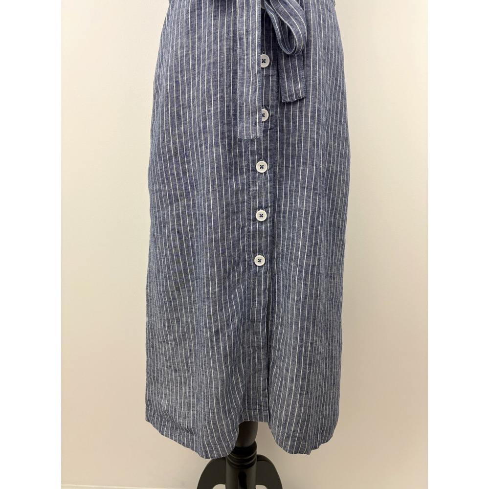 Quince 100% European Linen Button Front Dress Size M Chambray Stripe Midi Pocket - Picture 5 of 10